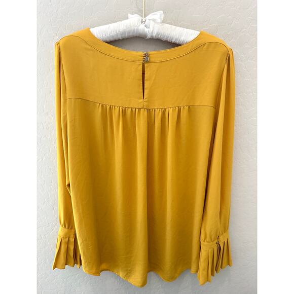 LOFT | Mustard Yellow Pleated Cuff Long Sleeve Blouse | Size Large - Picture 4 of 6